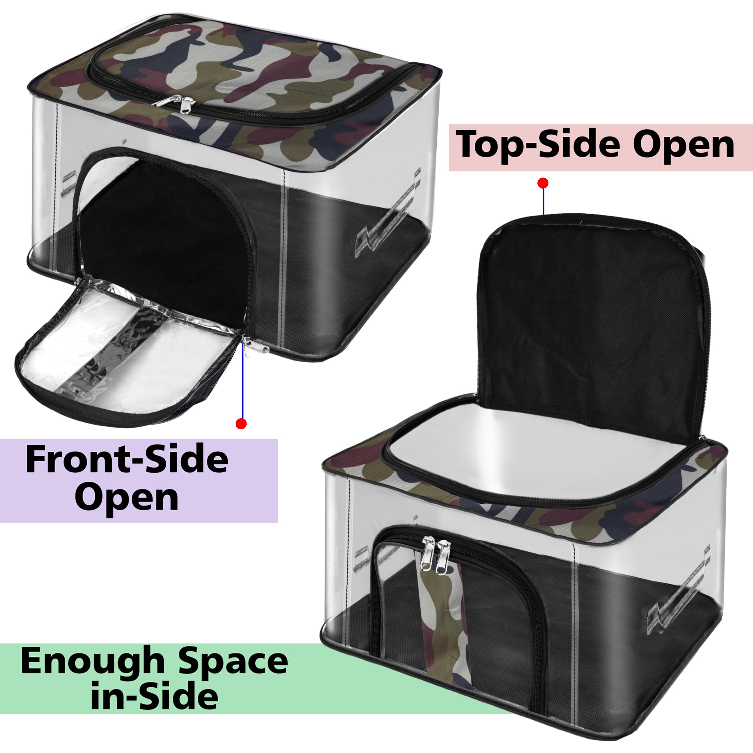 Storite 3 Pack Nylon 33 L Military Print Transparent Moisture Proof Storage Box For Clothes Closet Wardrobe Organizer For Clothe